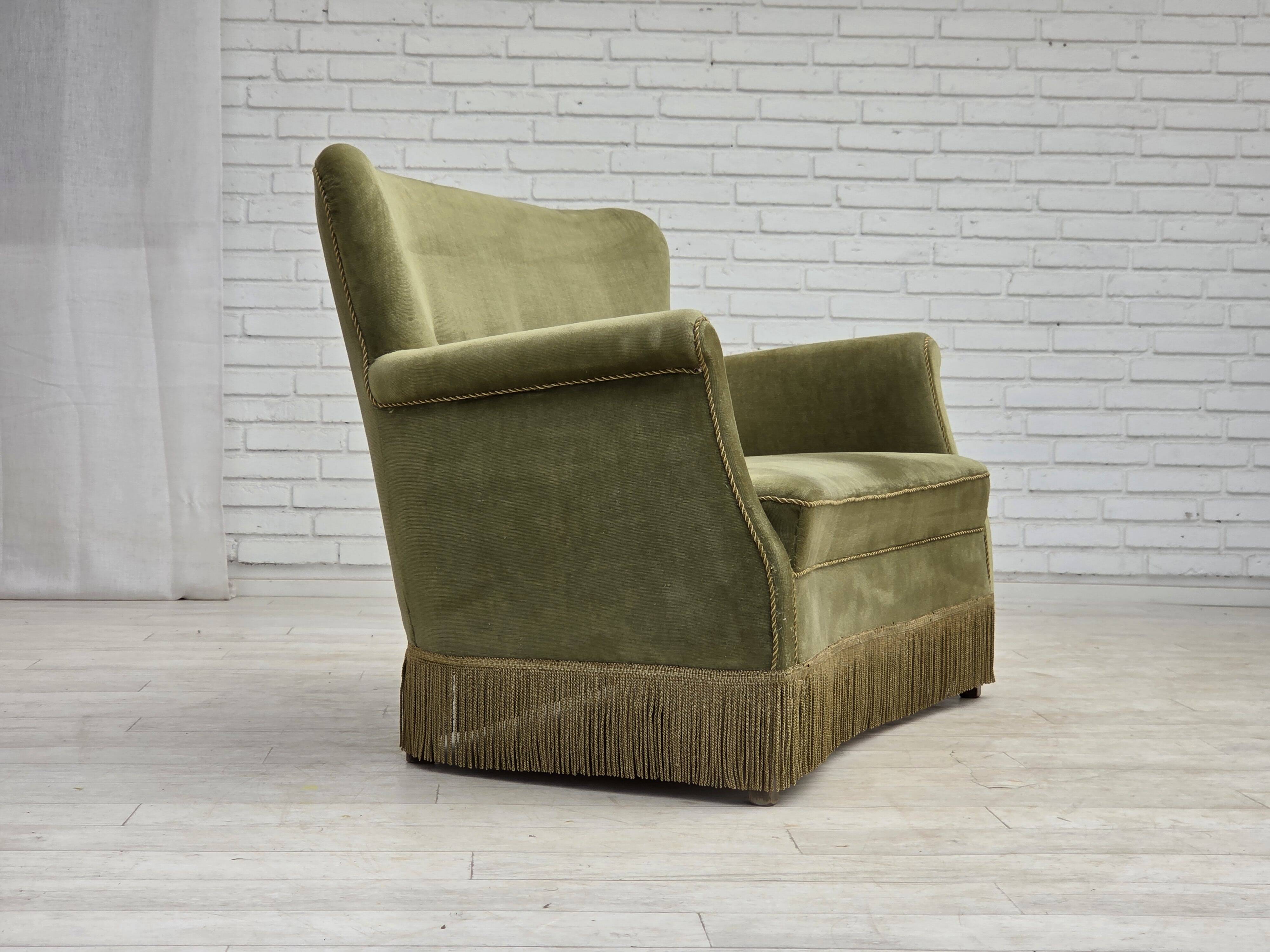 1970s, Danish 2-seater sofa, light green furniture velour.