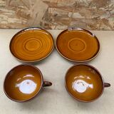 Pair of antique cups + saucers st clement ceramic brown vintage #b615