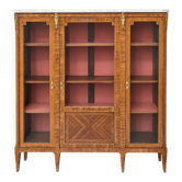 Vitrine, bibliothèque style Louis XVI en marqueterie, marbre et bronze