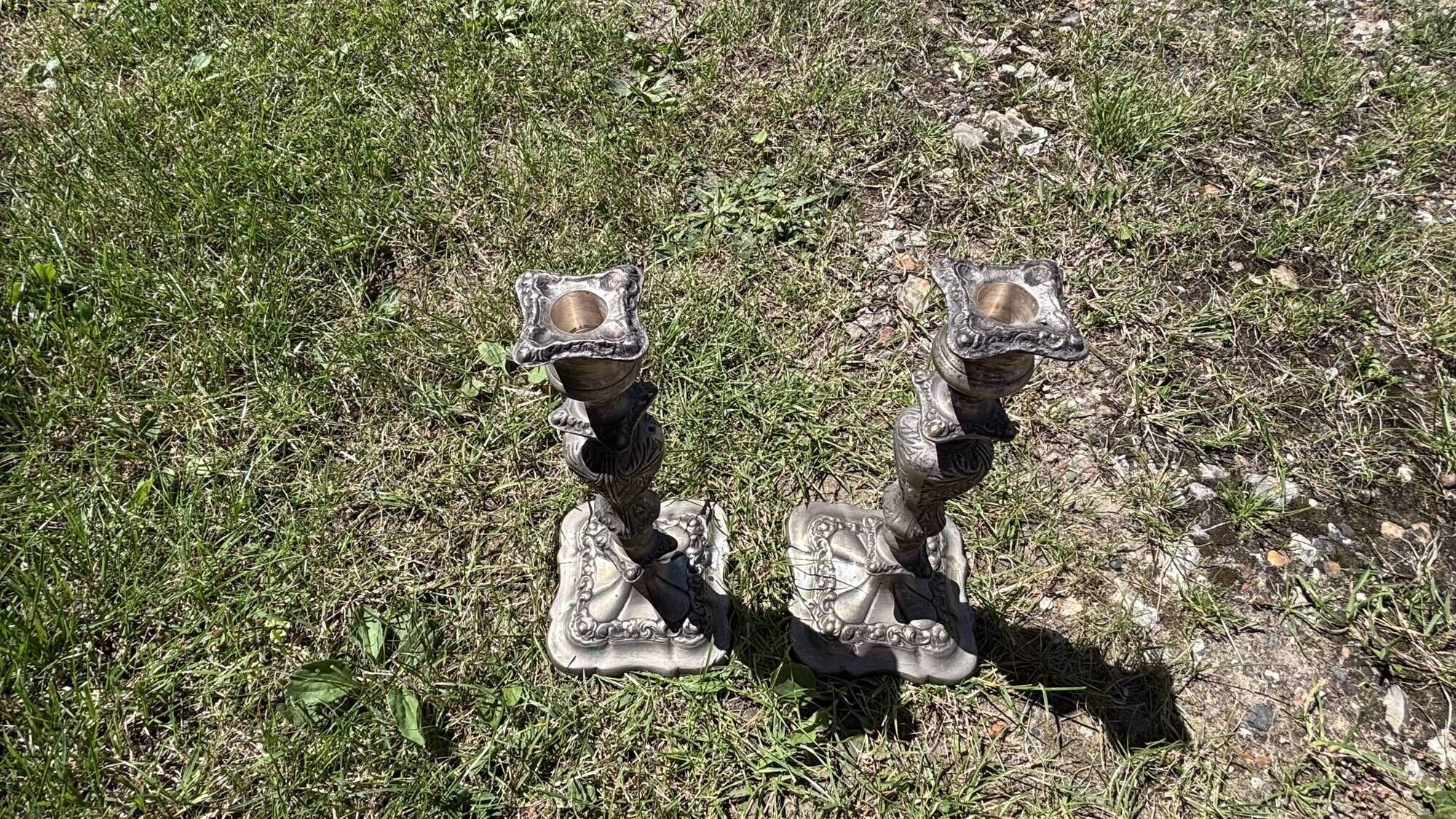 Pair of patinated metal baroque candlesticks – Louis XV style