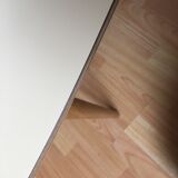 Table basse ovale stratifiée piètement en chêne réalisée par un mesuisier