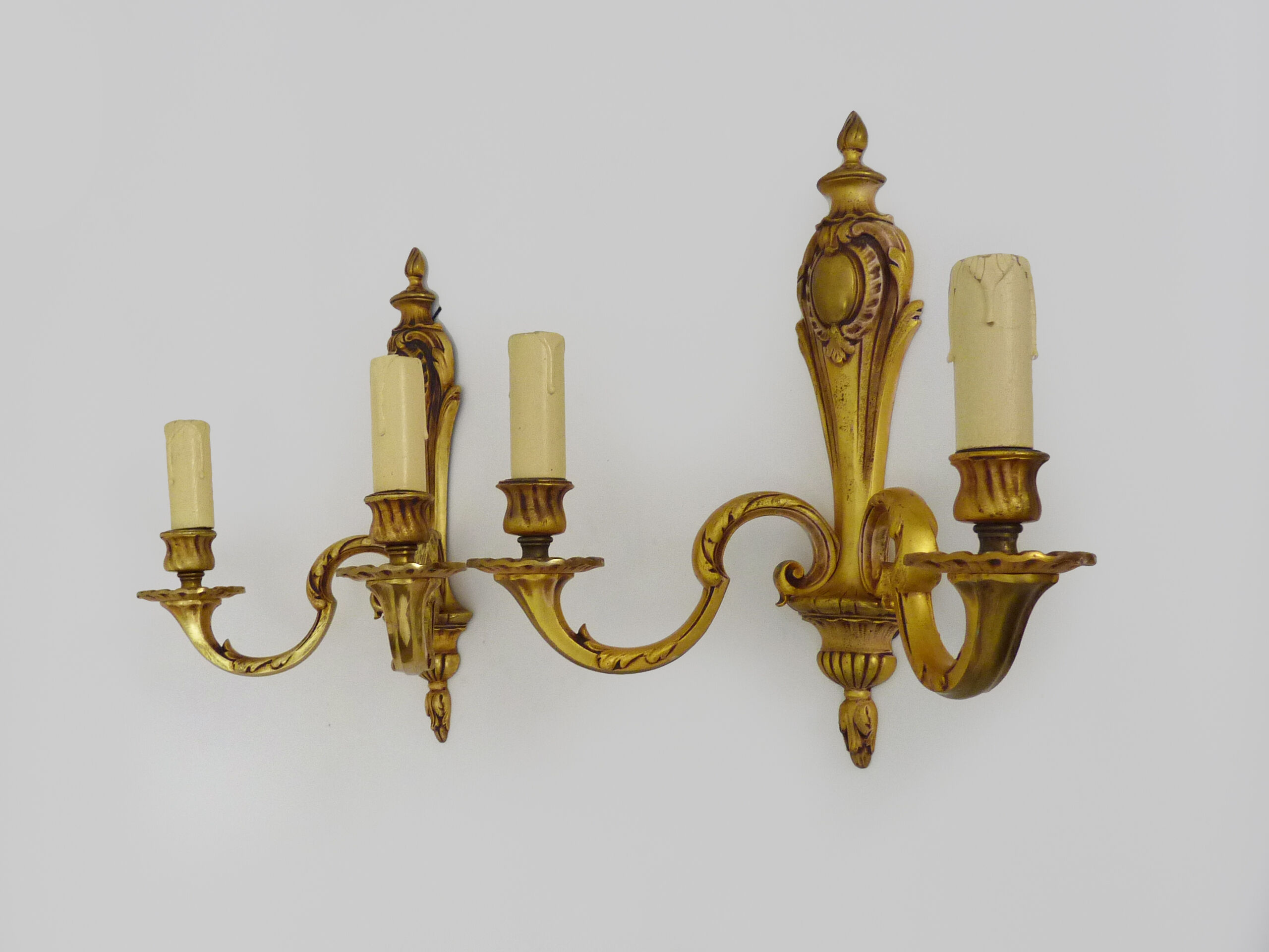 Old large pair of bronze wall sconces with 2 candles. Year 60 70