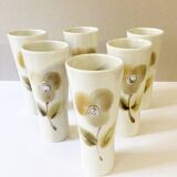 Grands verres en céramique, motif fleur peint à la main, tons beige/crème