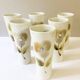 Large ceramic glasses, hand-painted flower pattern, beige/cream tones
