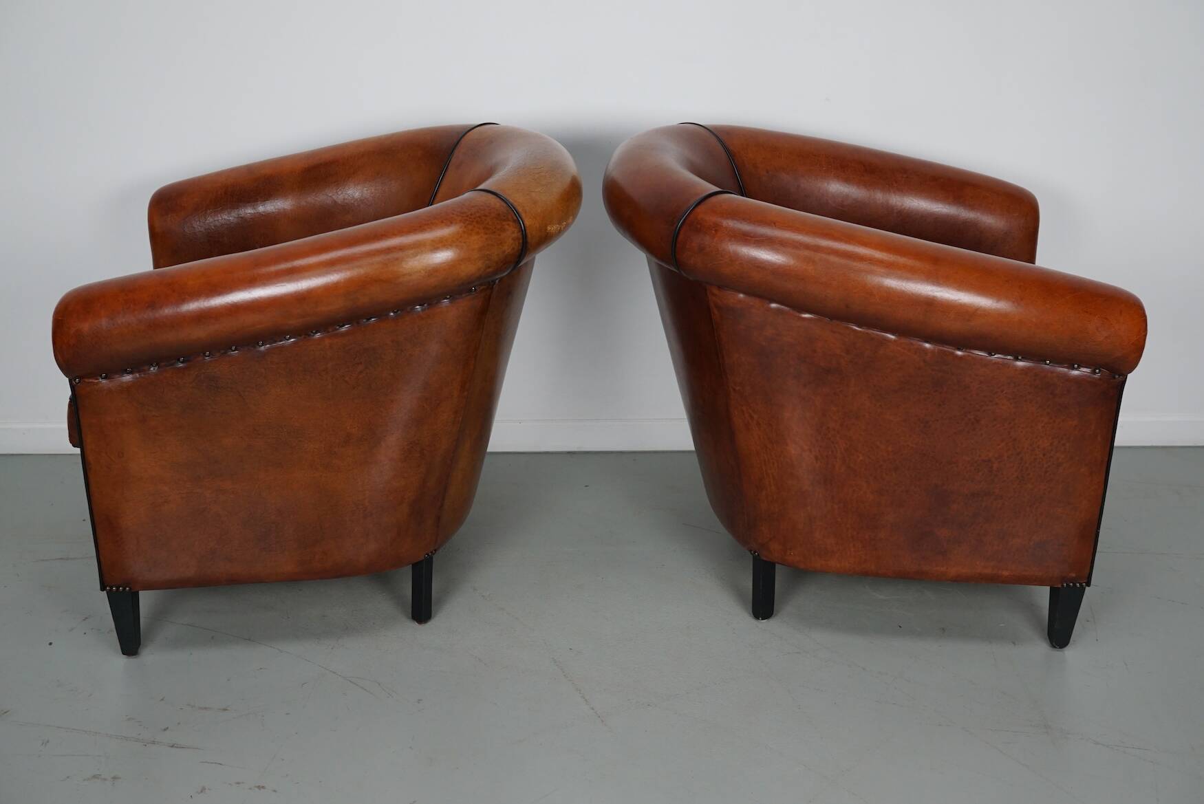 Vintage Dutch Cognac Colored Leather Club Chair, Set of 2