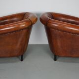 Vintage Dutch Cognac Colored Leather Club Chair, Set of 2