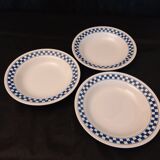 Trio of hollow earthenware plates ''Oxford Brazil'' Blue Checkerboard patterns