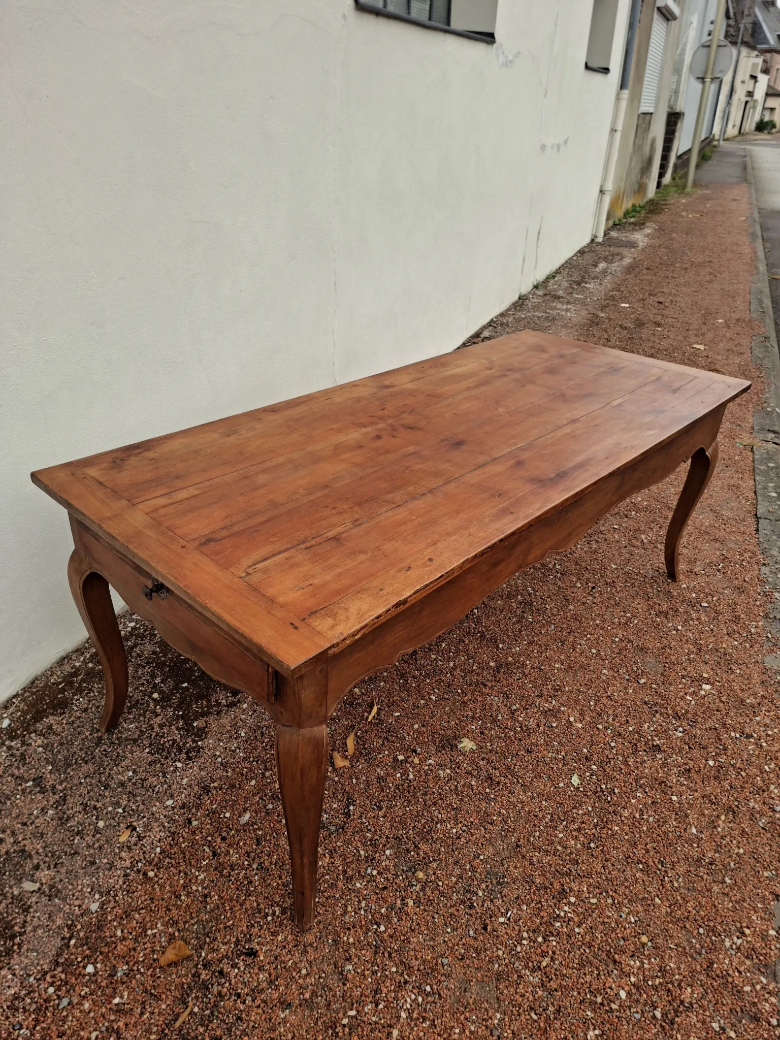 Rustic Louis XV farmhouse table in cherry wood, 1900s.