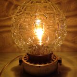 Structured glass globe lamp and metal-brass/ vintage 60s and 70s base
