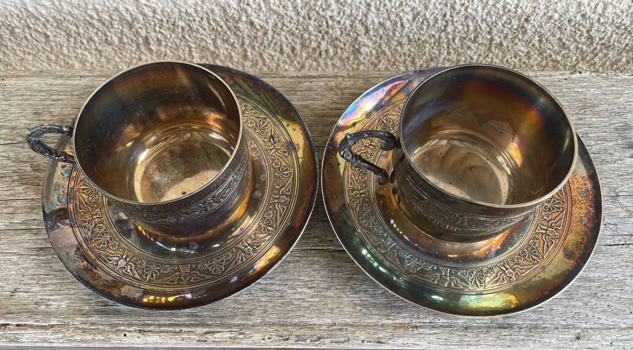 Paire Tasse à thé métal argenté