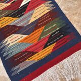 Petit tapis marocain, kilim picaso, tapis tissé plat, décoration