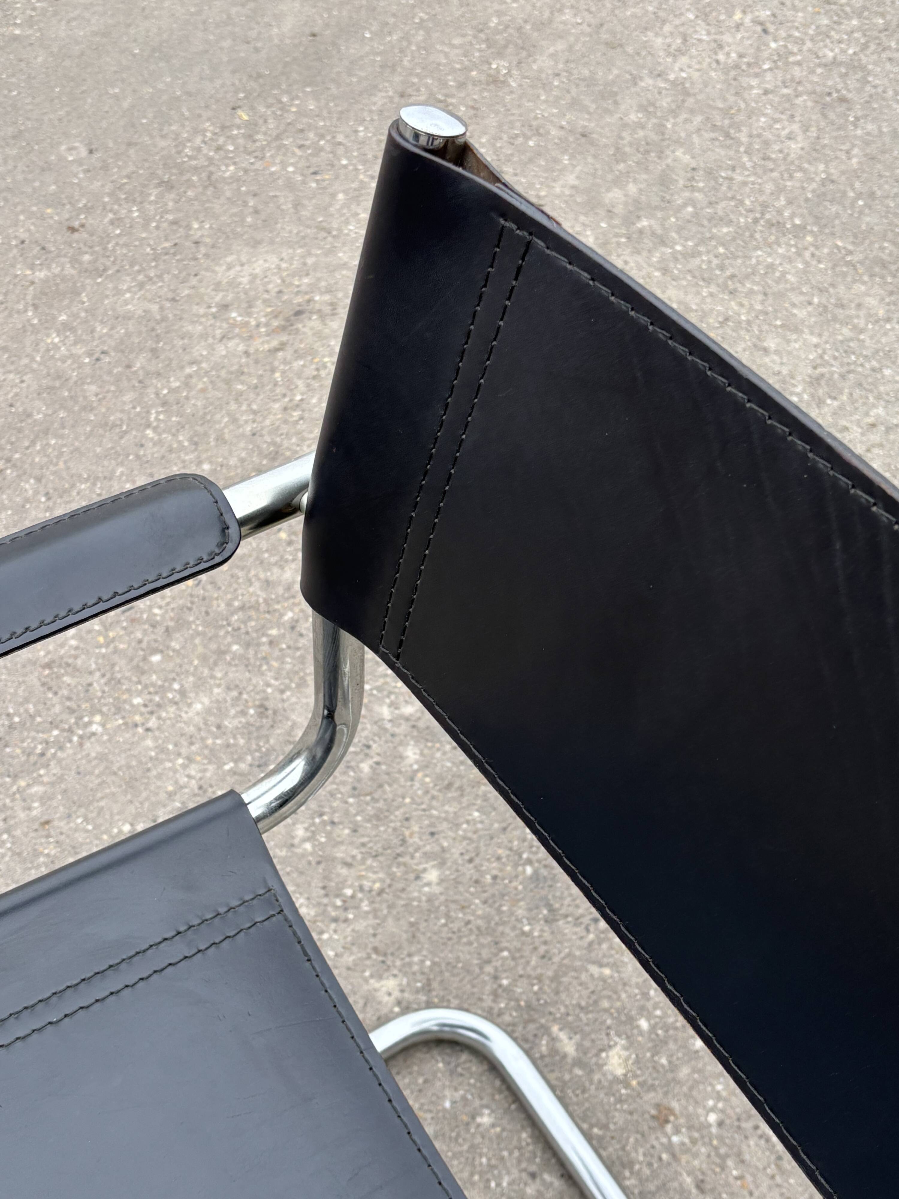 Vintage set of 4 tubular leather chairs style MG5 Grassi