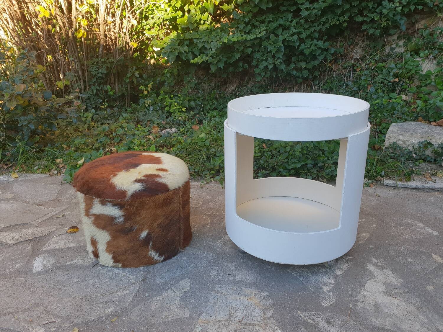 Cowhide chest pouf, 1970