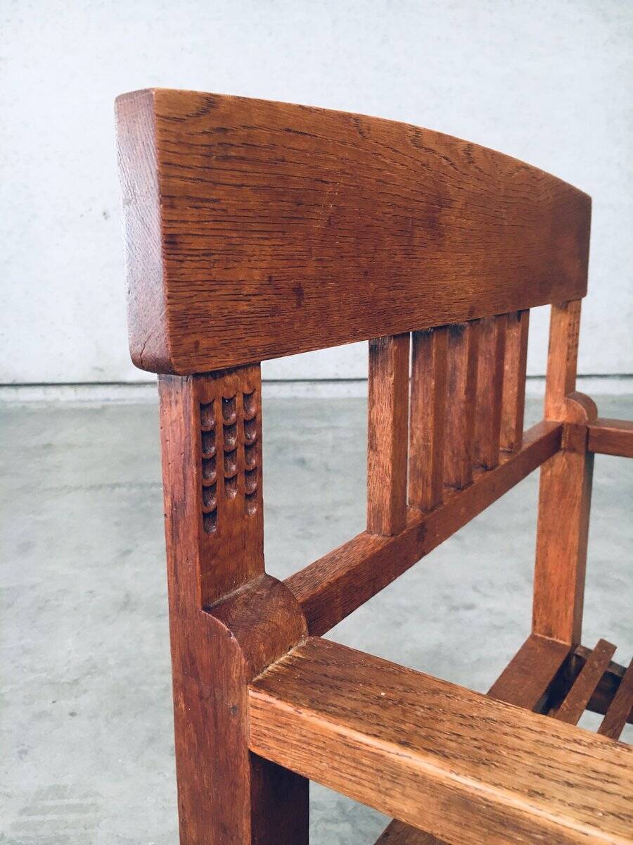 Dutch Modernist Carved Oak Side Chair, 1920s