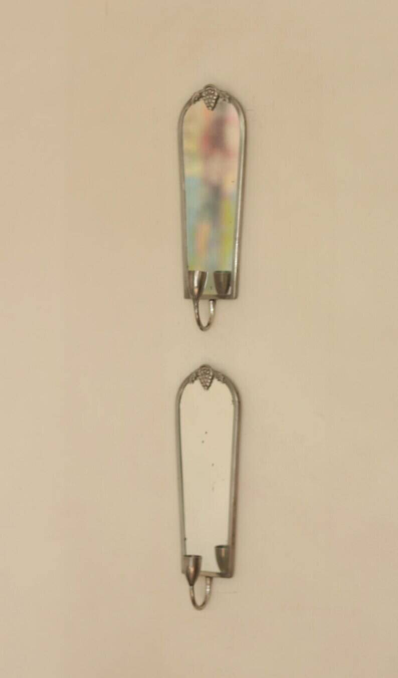 Pair of Mid Century Swedish Pewter Sconces with Mirror