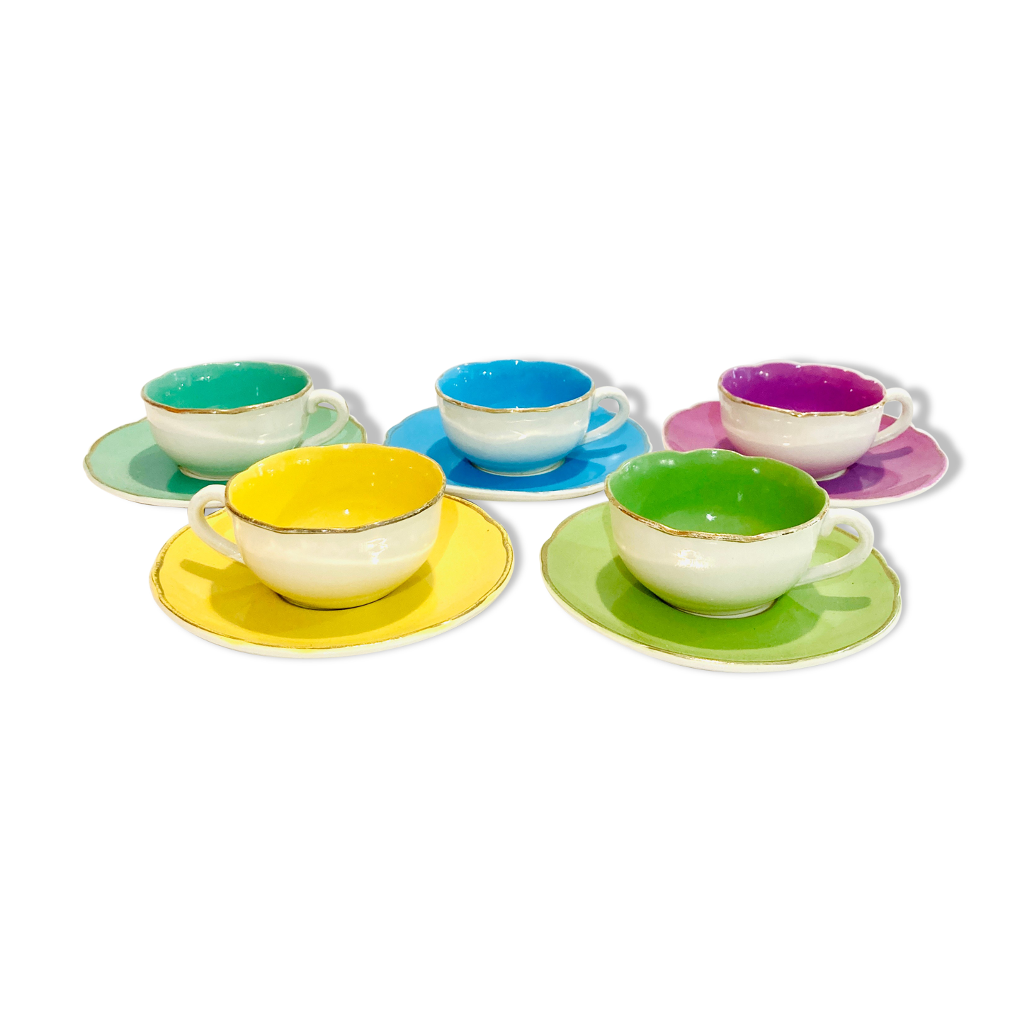 5 cups digoin sarreguemines france pastel 50
