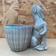 Old grey ceramic greyhound decor pot vintage
