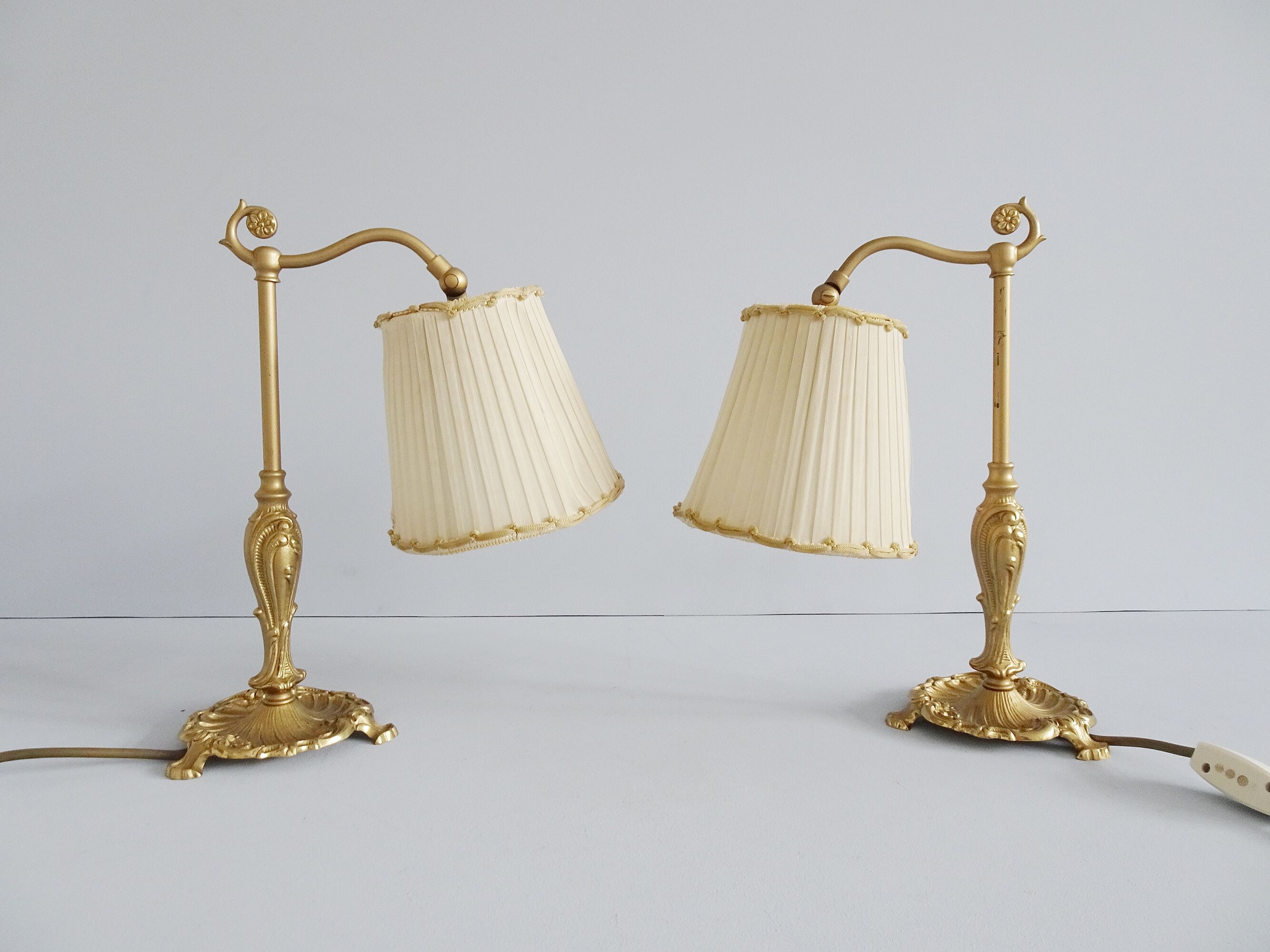Bedside lamps set metal with fabric shades