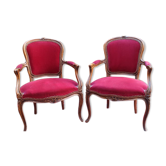 Pair of Louis 15 velvet-style convertible armchairs
