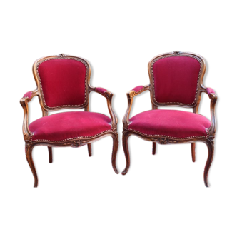 Pair of Louis 15 velvet-style convertible armchairs