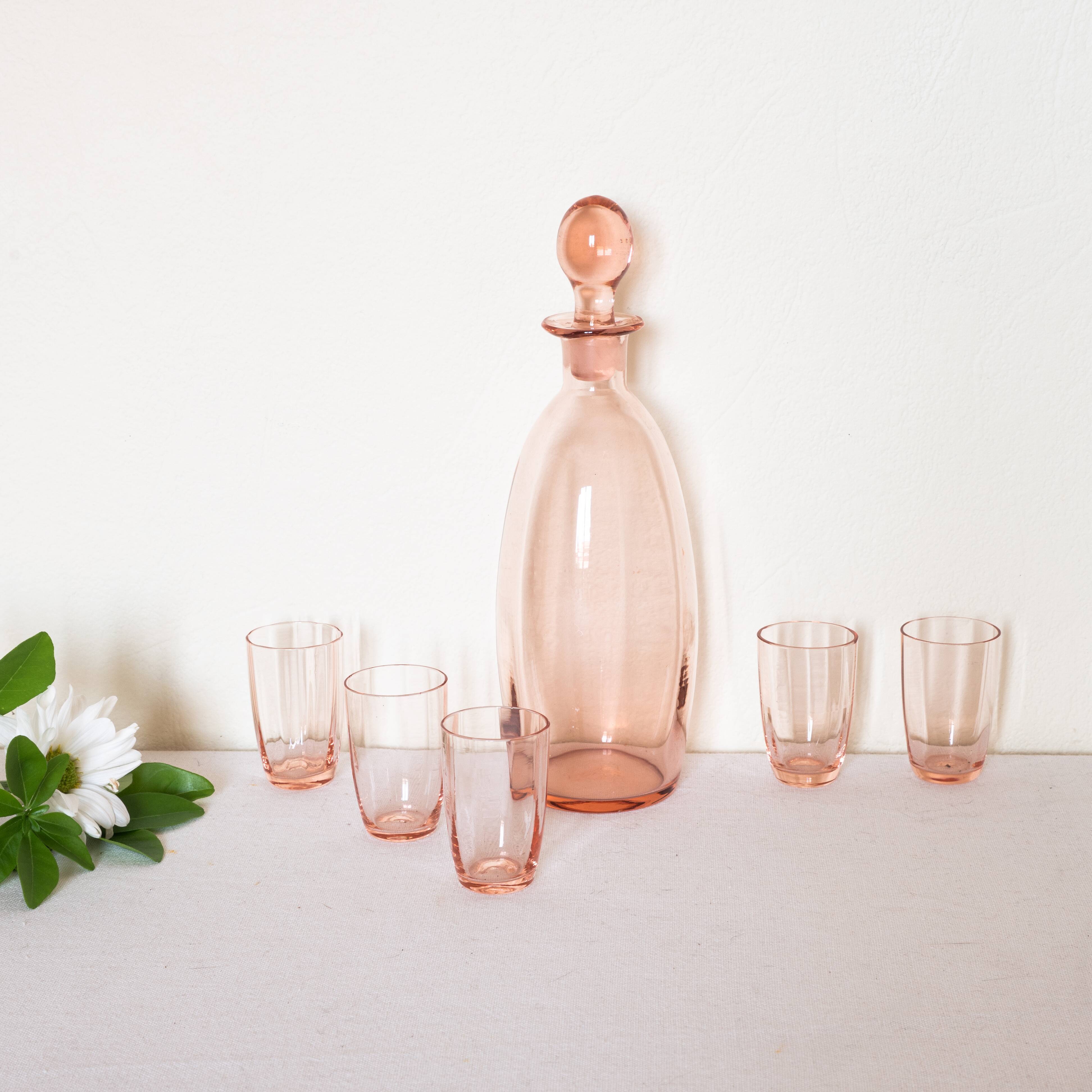 Old pink fine glass liquor service