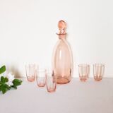 Old pink fine glass liquor service