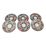 Set of 6 Japanese dessert plates with red, midnight blue and gold decor