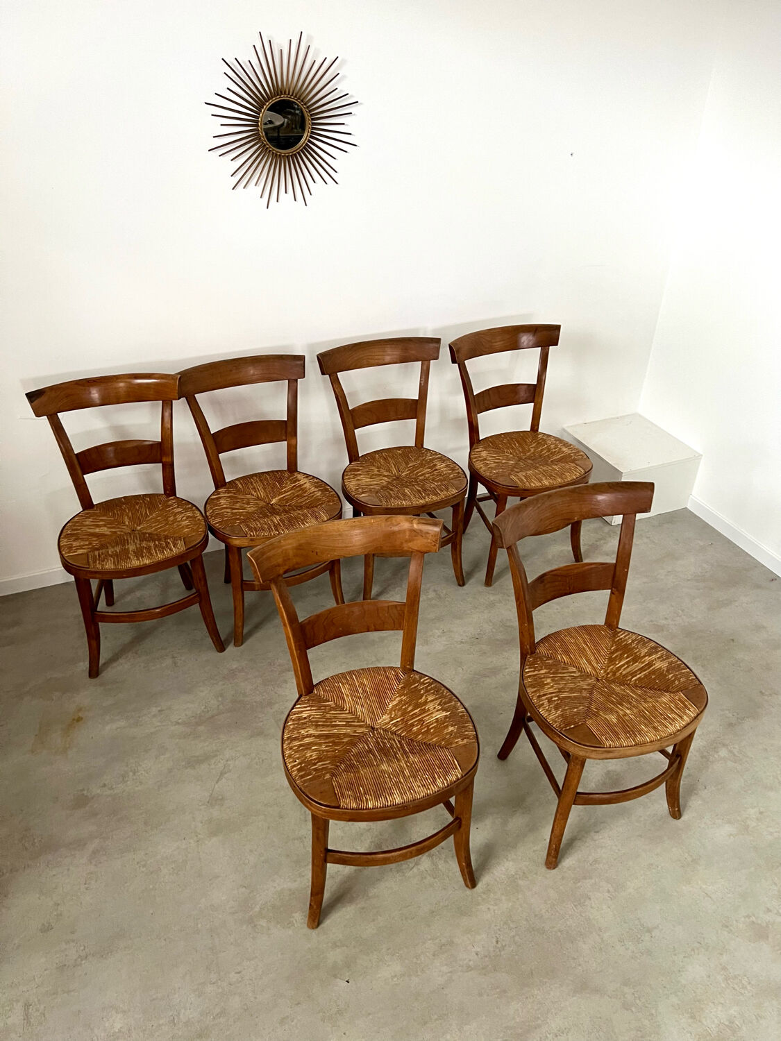 Lot de 6 chaises de ferme rustique début XX eme en bois / bistrot