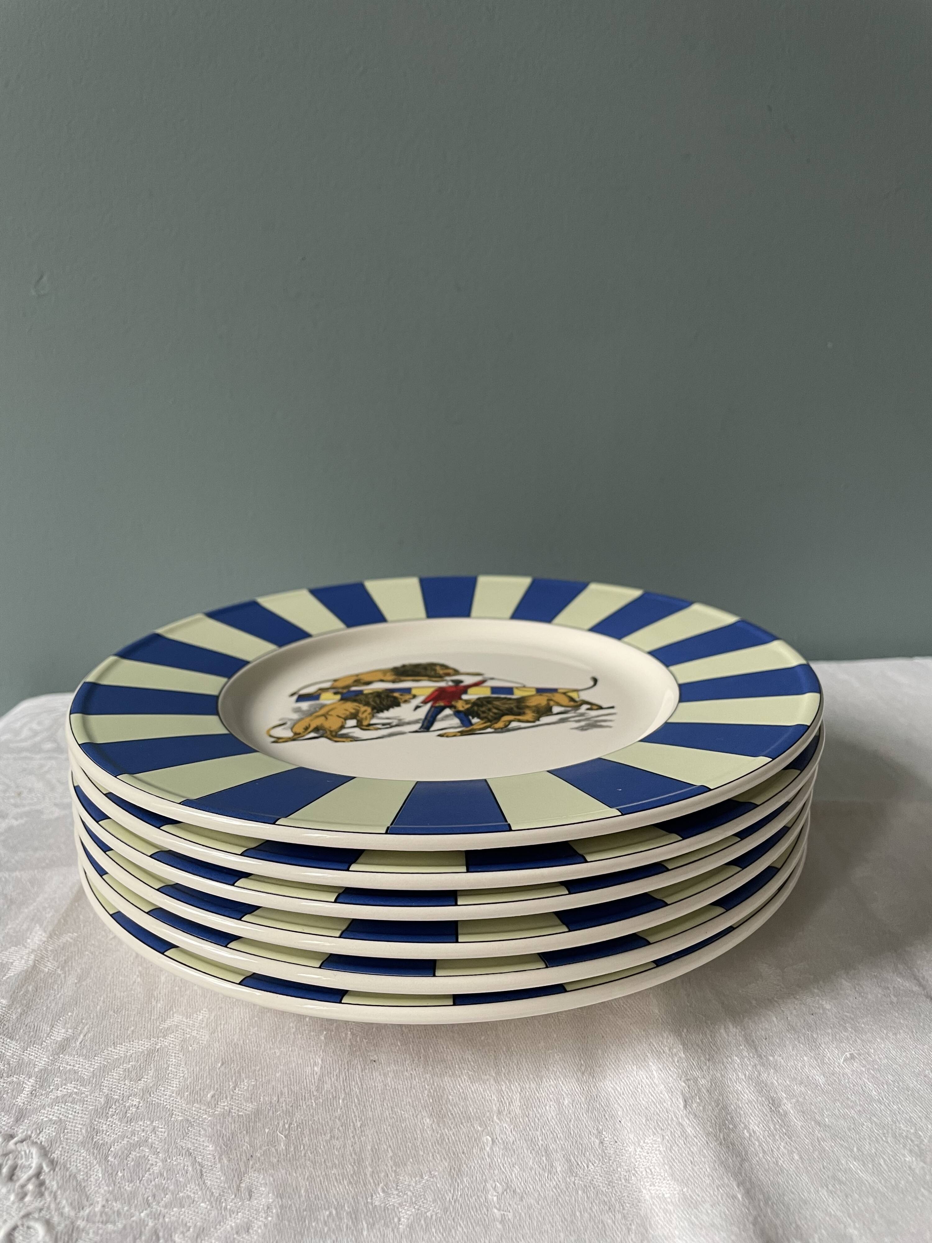 Series of 6 K&G Lunéville dessert plates, circus theme