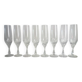 8 vintage chiseled crystal champagne flutes