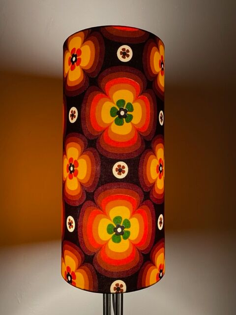 Treflower table lamp, orange opaline and vintage fabric