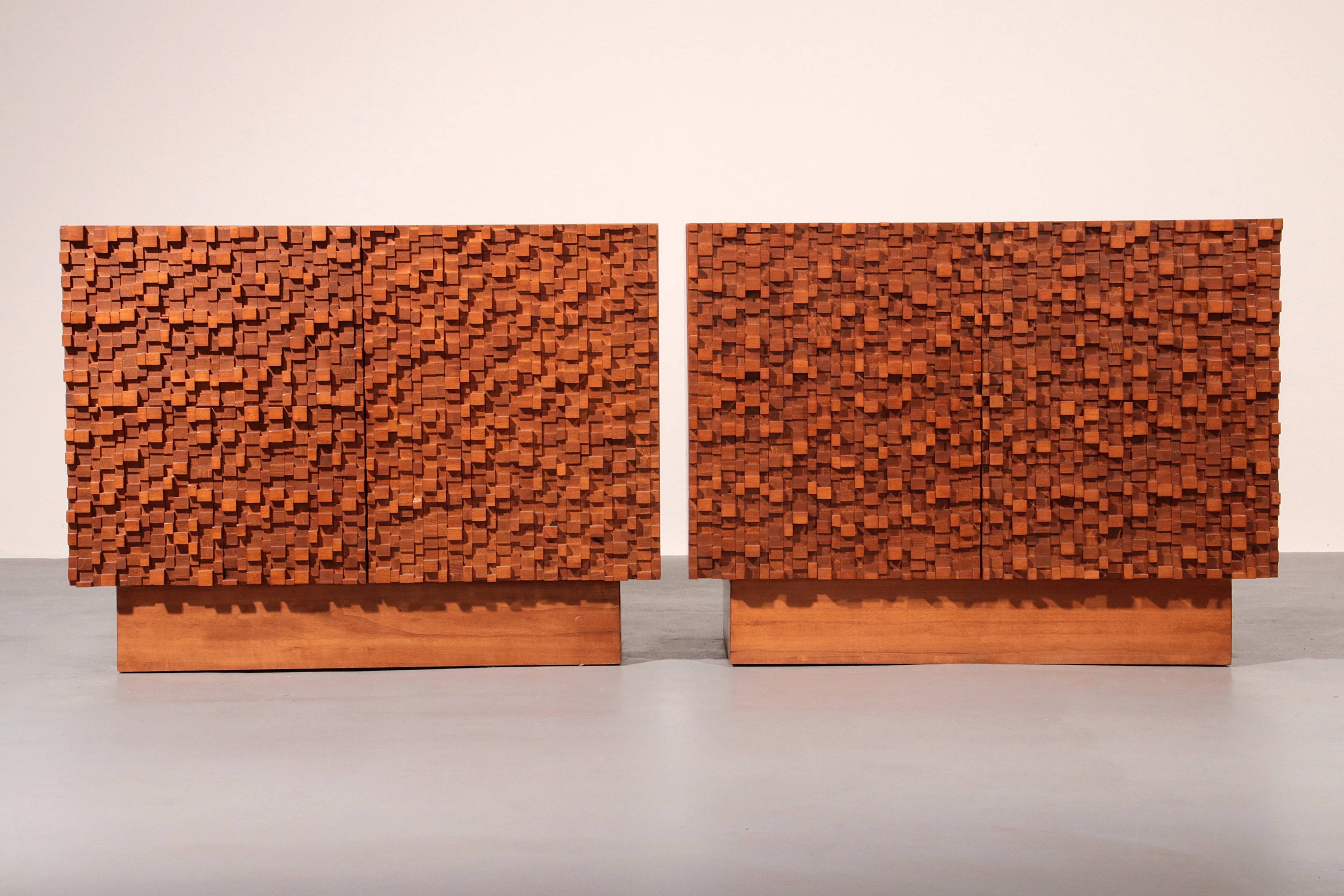 Contemporary pair of Brutalist sideboards made of solid wood