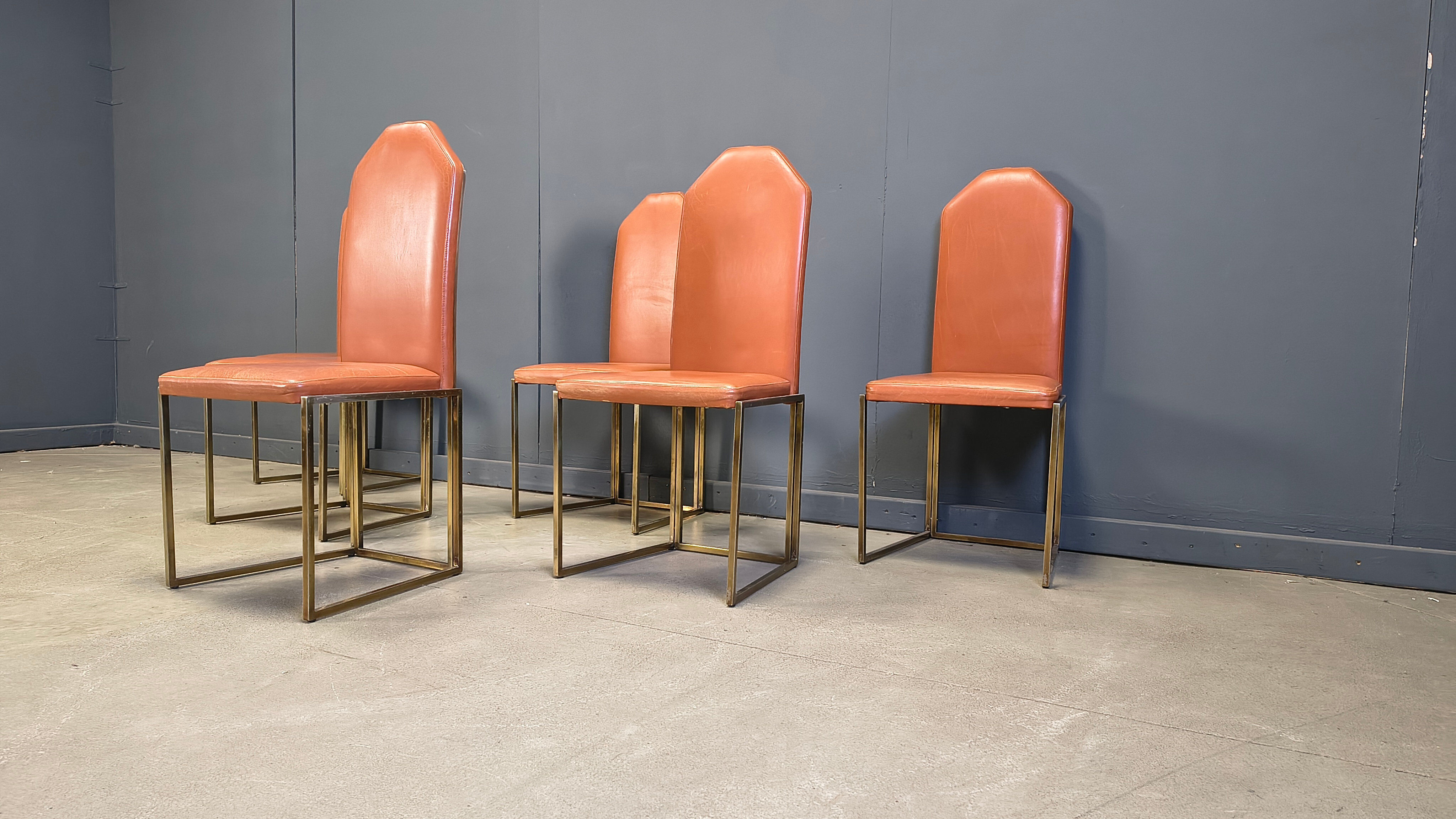 Vintage brass dining chairs by Belgochrom, 1970s