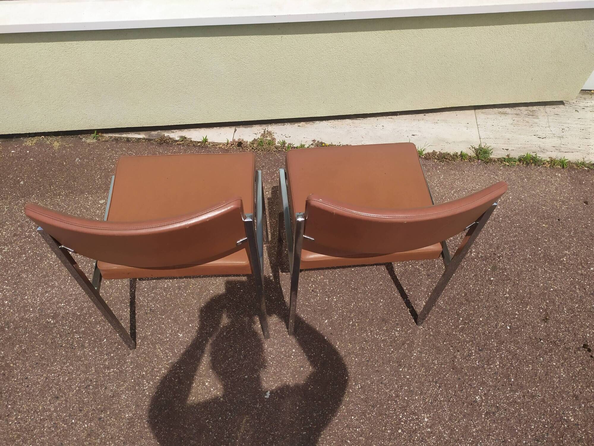Pair of office chair oem strafor vintage 1960 - chrome skaï brown