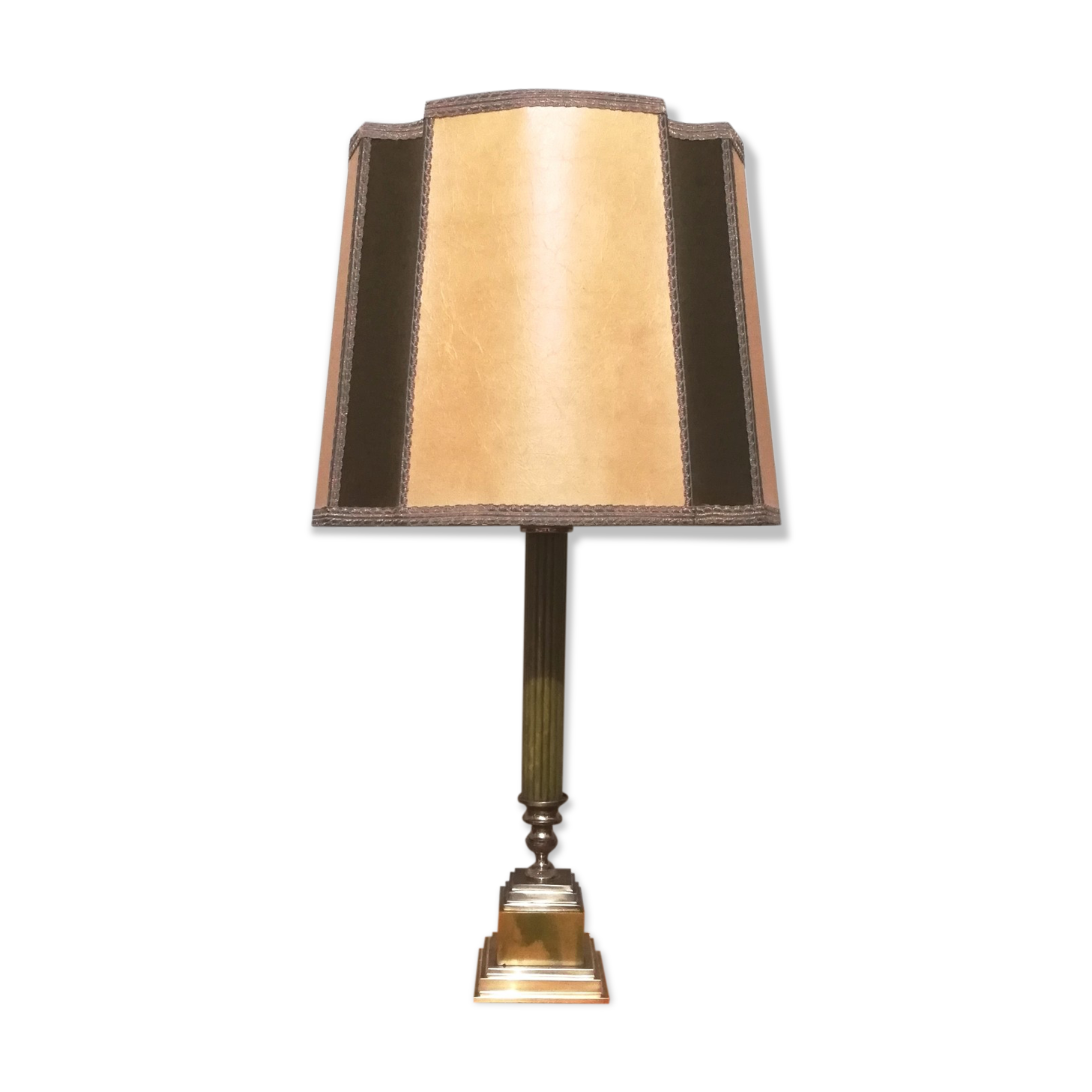 Vintage lamp with wove paper lampshade and velvet