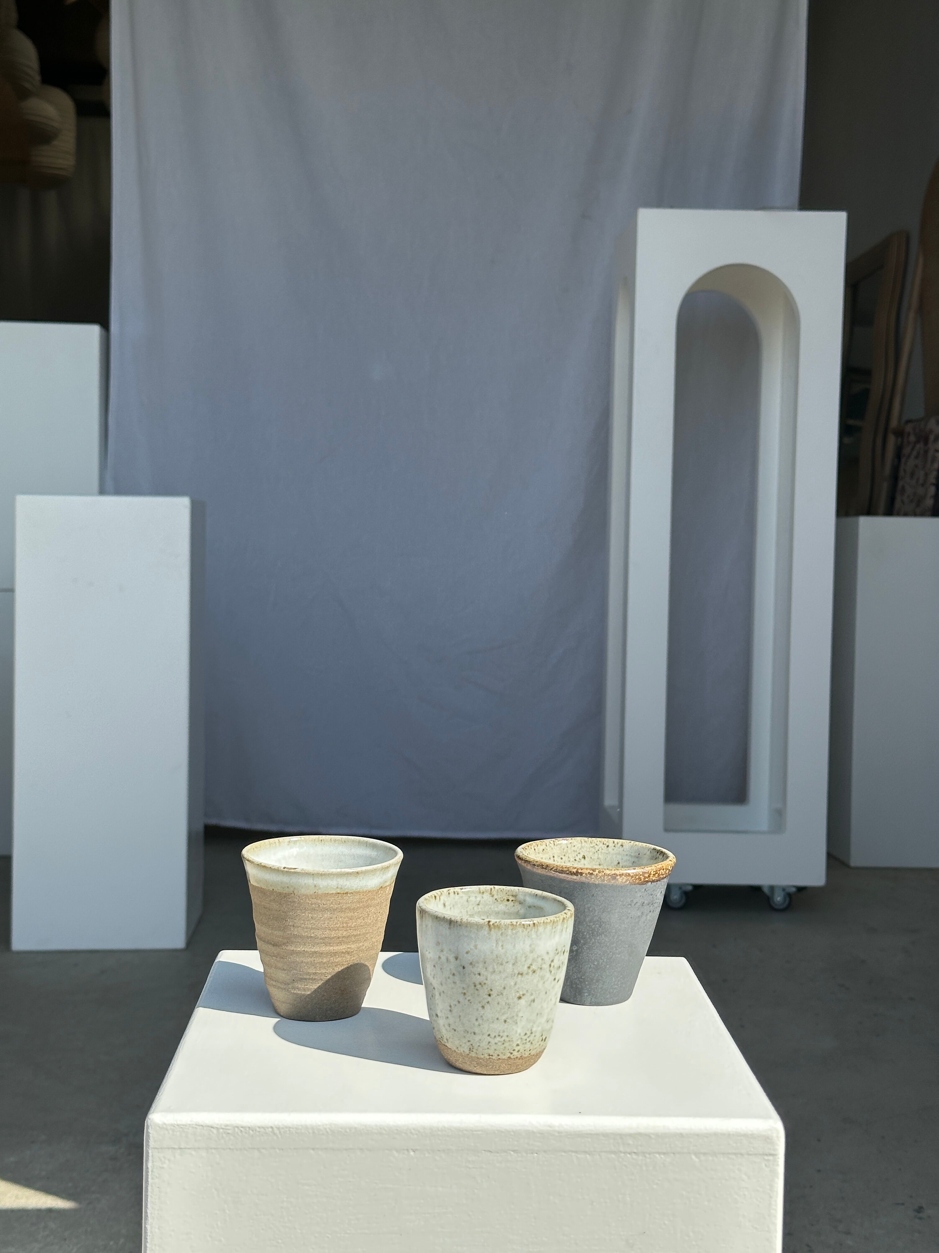 Set of 3 cups / mug in Indonesian ceramic (black, matte brown & speckled glazed)