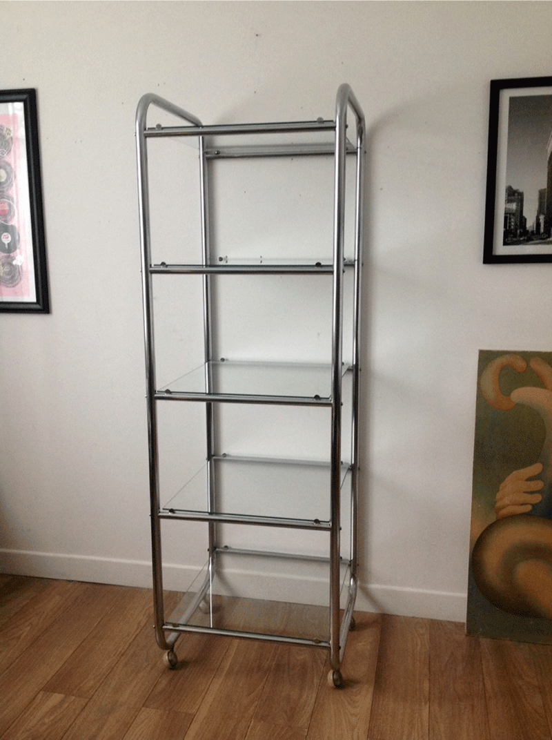 Chrome and glass shelves