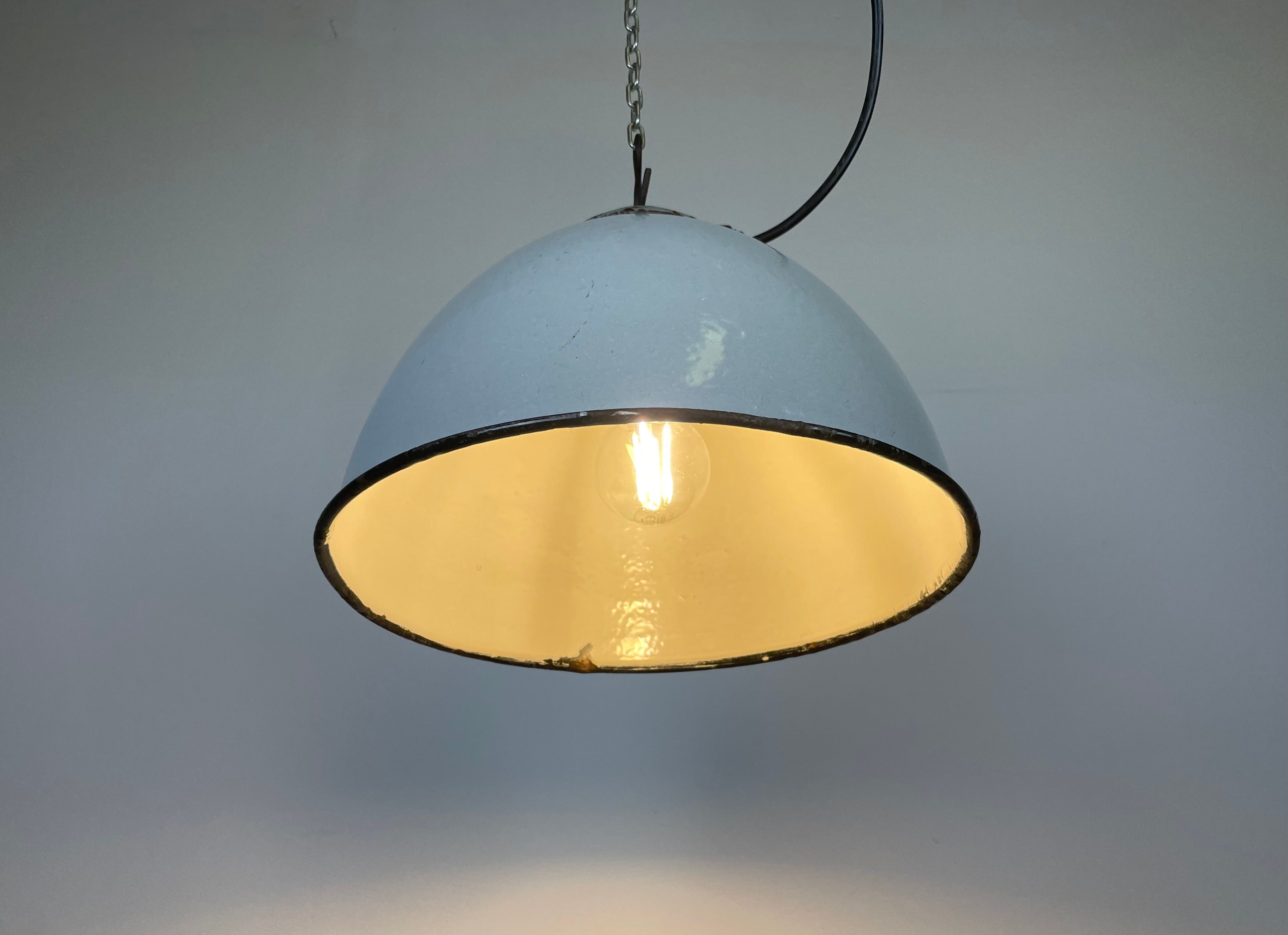 Industrial Grey Enamel Factory Lamp with Cast Iron Top from Zaos, 1960