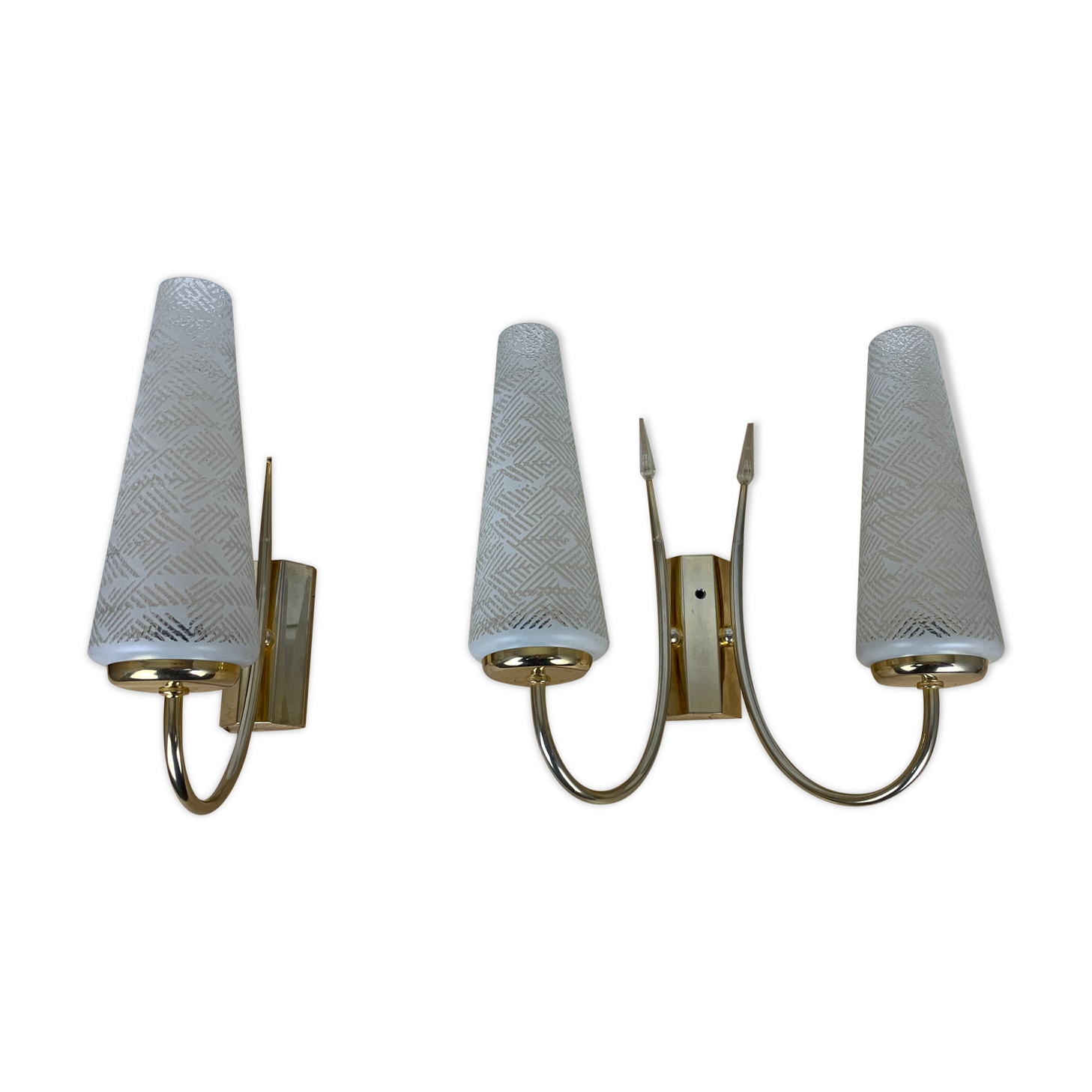Pair of brass and opaline wall lamps 50s