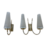 Pair of brass and opaline wall lamps 50s