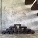 Small stool, black solid teak accent stool wabi-sabi L30 W8.5 H6.