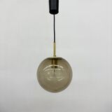 Limburg Glashütte brass smoked glass ball pendant hanging lamp , 1970s