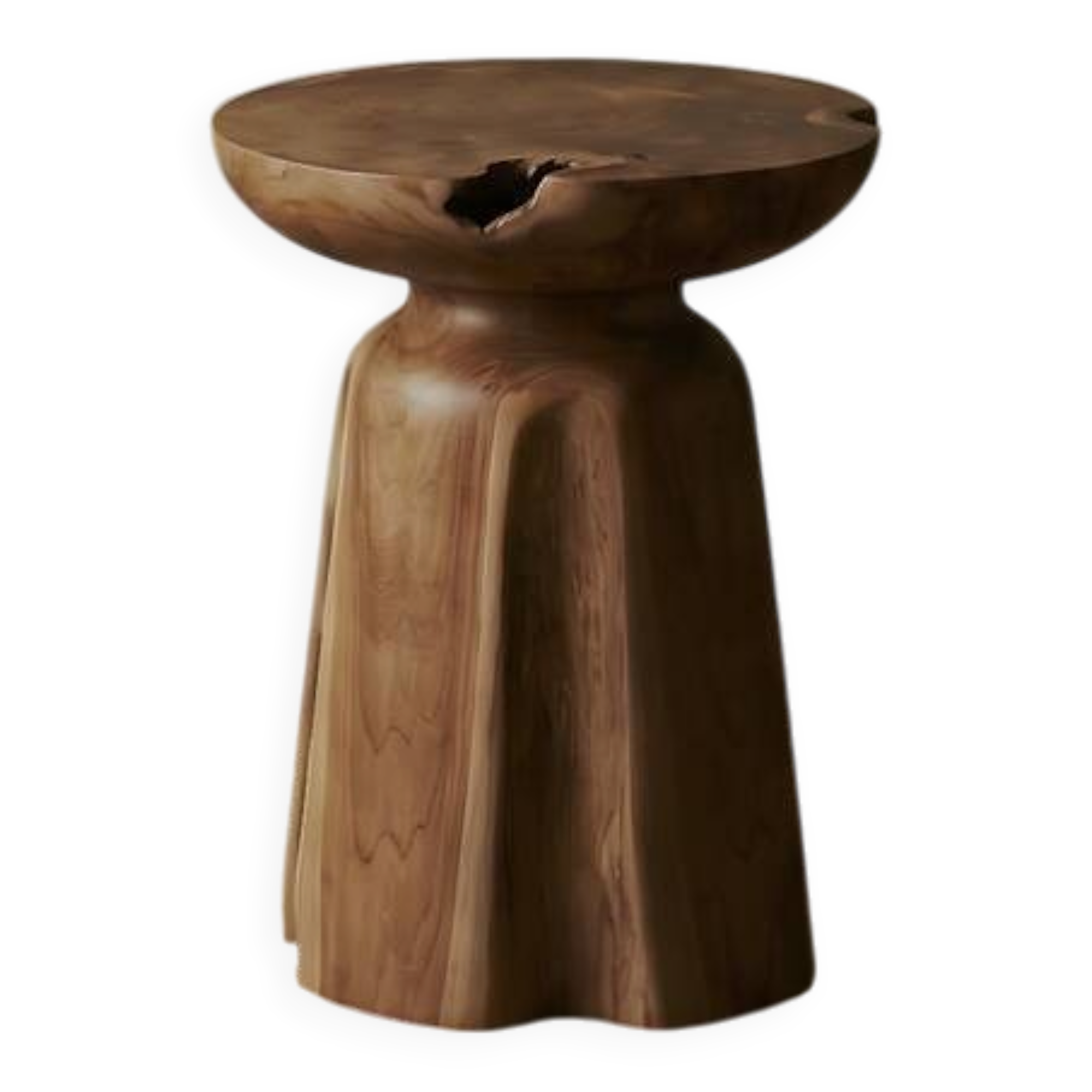 TIA side table stool in hand-carved solid recycled teak.