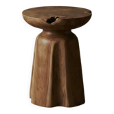 TIA side table stool in hand-carved solid recycled teak.