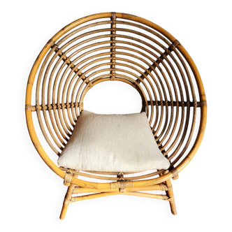 Grand fauteuil en rotin années 70