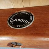 Danish designed footstool in teak wood and black skai “imitation leather”