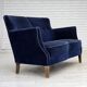 1960s, Danish 2-seater sofa. dark blue furniture velour.