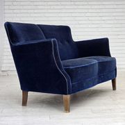 1960s, Danish 2-seater sofa. dark blue furniture velour.