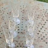 6 champagne flutes in glass and crystal, chiseled, vintage