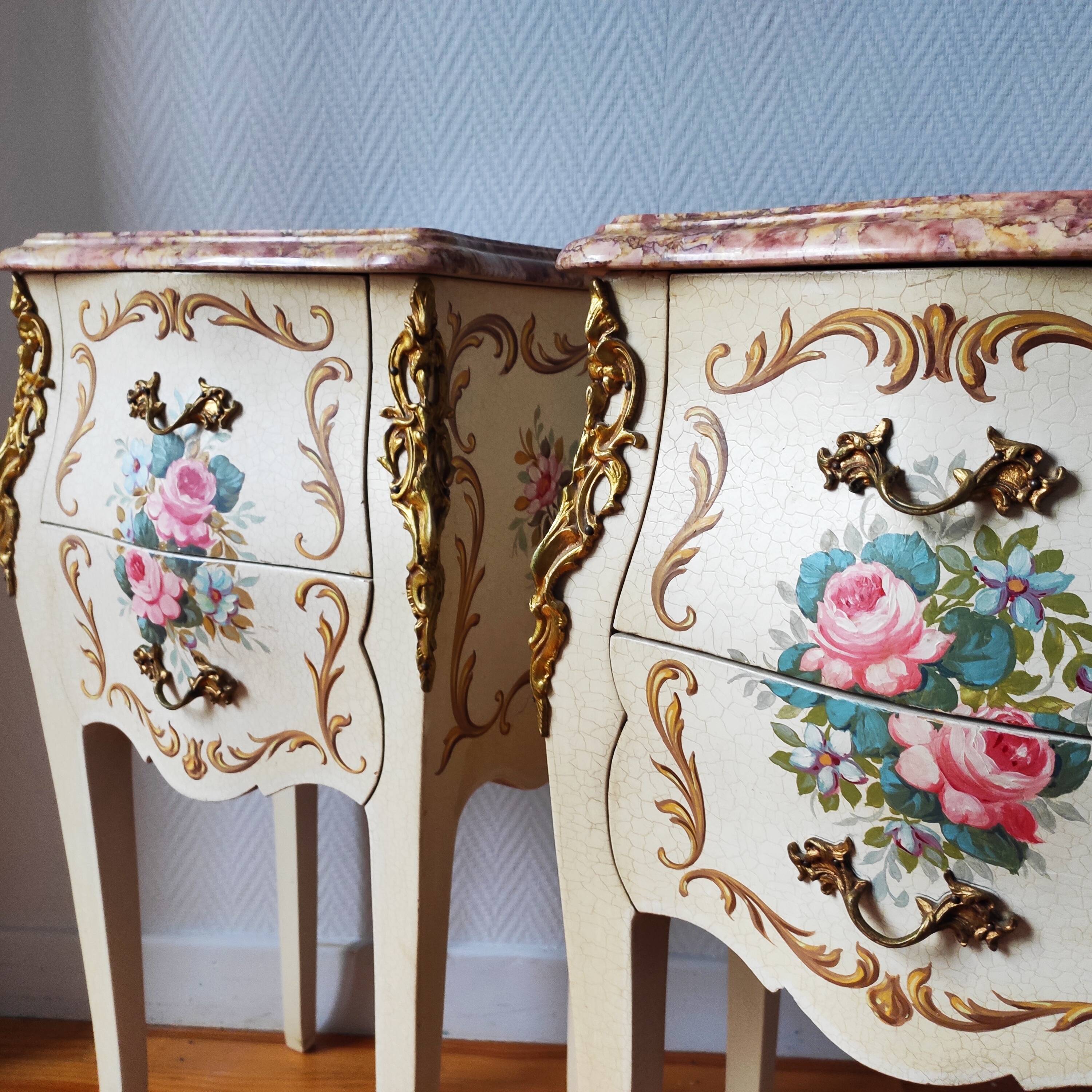 Pair of painted Louis XV style bedside tables